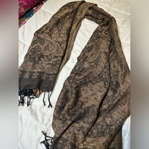 Authentic Pashmina scarf - shawl / rave scarf - brown w/ purple
